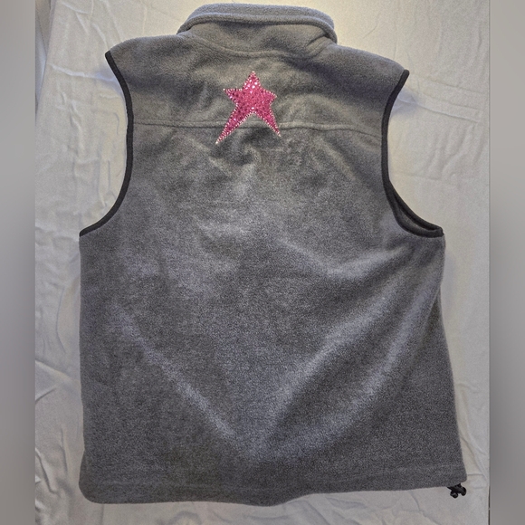 Harriton Grey Fleece Snowman Vest - Pink Leopard Print, Star & Sequins - Size S - Picture 2 of 8